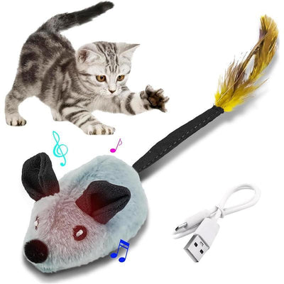 Interactive Cat Toys Mouse With LED Lights ForIndoor Cats USB Rechargeable Cat Mouse Toysfor Cats, Moving Automatic Chirping Squeakywith Feather Tail For All Breeds Cat Catnip Toys Forinteractive Toys