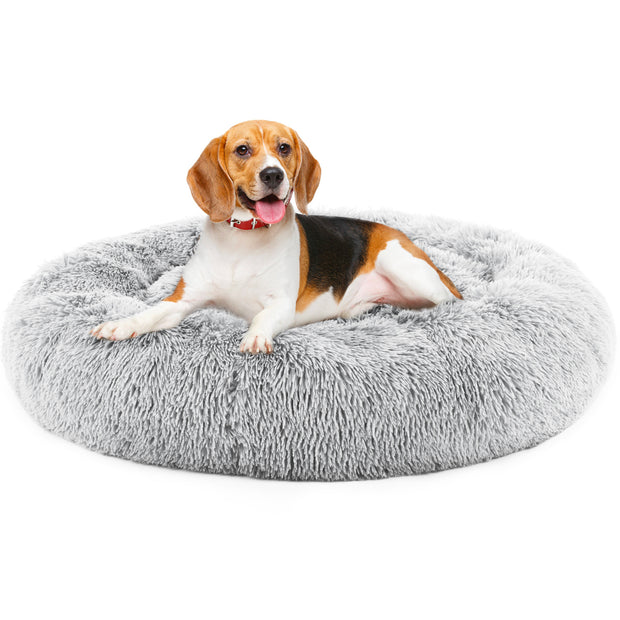 24 Inch Anti-Slip Round Fluffy Plush Faux Fur Cat Bed, Fits Up To 25 Lbs Pets