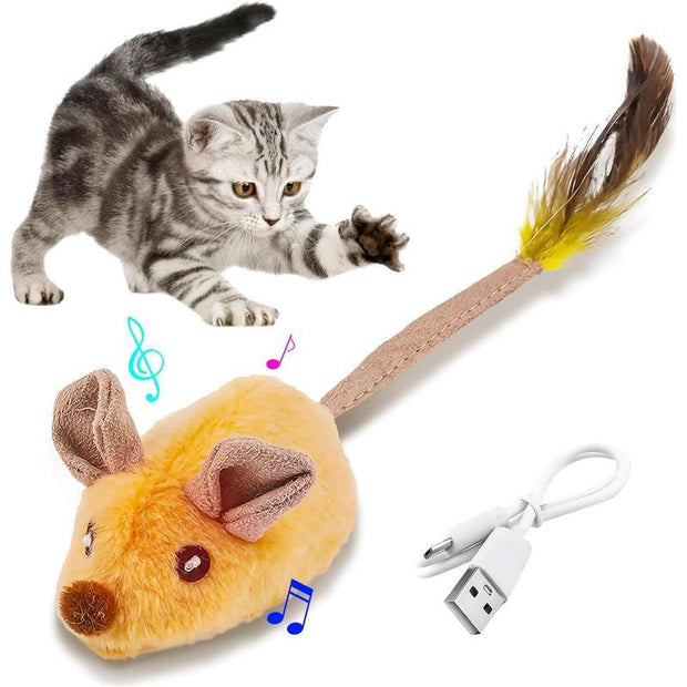 Interactive Cat Toys Mouse With LED Lights ForIndoor Cats USB Rechargeable Cat Mouse Toysfor Cats, Moving Automatic Chirping Squeakywith Feather Tail For All Breeds Cat Catnip Toys Forinteractive Toys