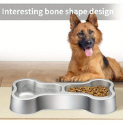 Stainless Steel Dog Food Bowl Bone Shape Dog Dual Dish For Food And Water Metal Pet Bowl Funny Puppy Feeding Bowl Suitable Small Medium-Sized Dogs Cats Double Bowl Sturdy And Durable Non-Slip