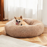 24 Inch Anti-Slip Round Fluffy Plush Faux Fur Cat Bed, Fits Up To 25 Lbs Pets