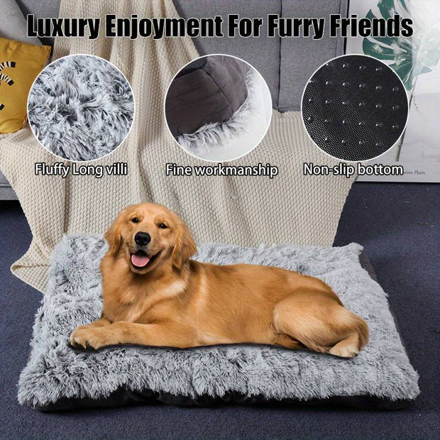 Pet Dog Bed Long Plush Cozy Warm Sleeping Beds Washable Anti-Slip Kennel Mats