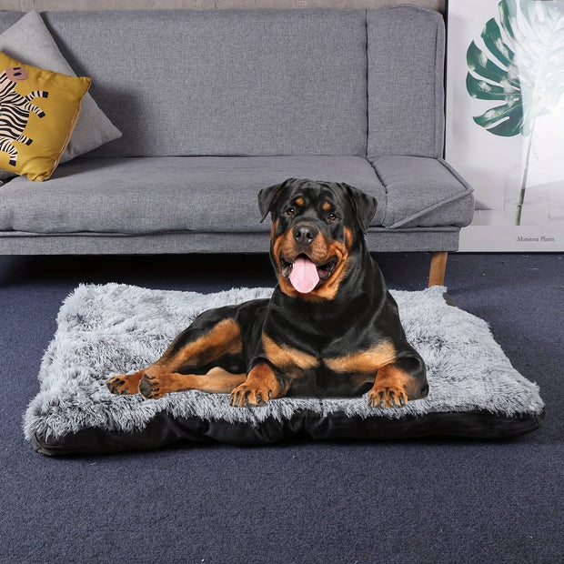 Pet Dog Bed Long Plush Cozy Warm Sleeping Beds Washable Anti-Slip Kennel Mats