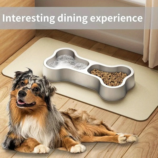 Stainless Steel Dog Food Bowl Bone Shape Dog Dual Dish For Food And Water Metal Pet Bowl Funny Puppy Feeding Bowl Suitable Small Medium-Sized Dogs Cats Double Bowl Sturdy And Durable Non-Slip